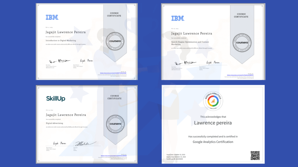 Certificates from IBM and SkillUp